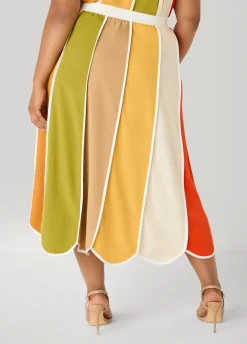 Striped Paneled Midi Skirt