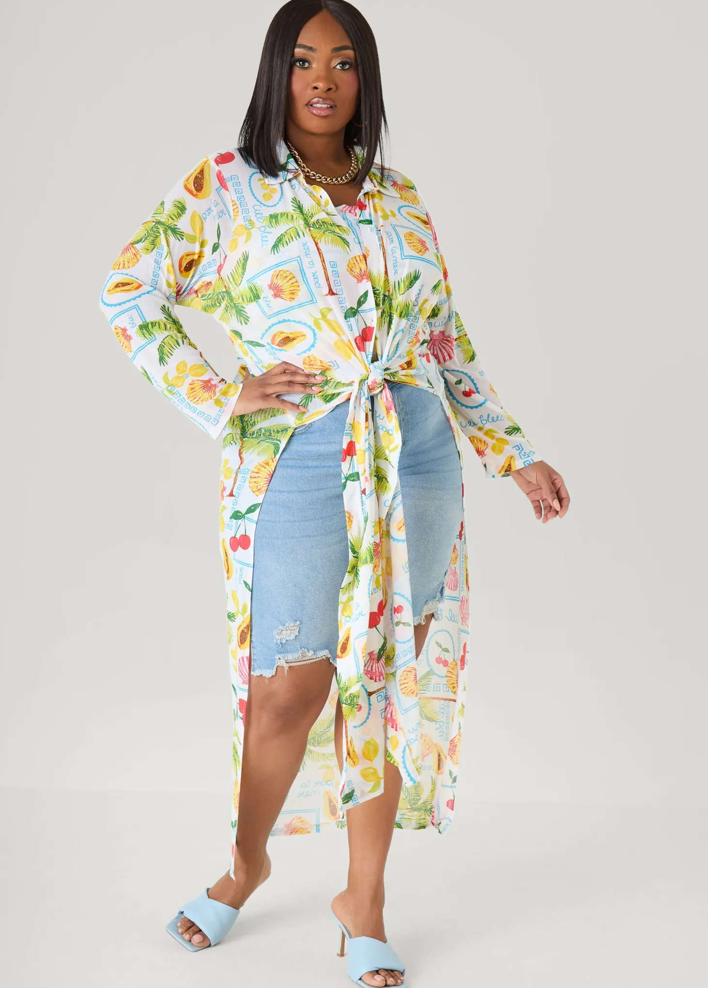 Summer Print Mesh Duster