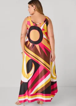 Swirl Print Satin Maxi Dress