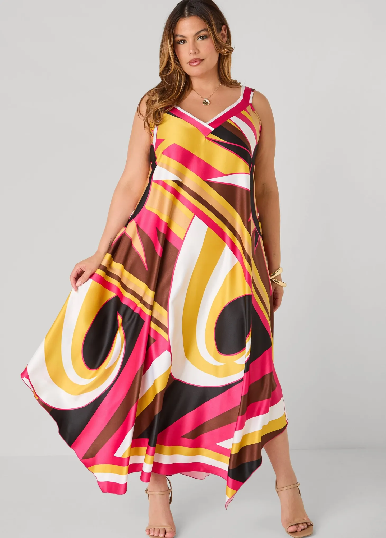 Swirl Print Satin Maxi Dress