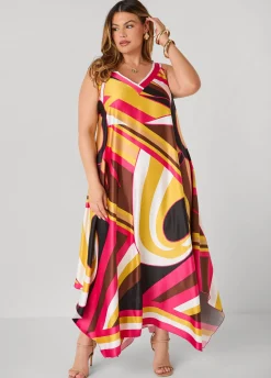 Swirl Print Satin Maxi Dress