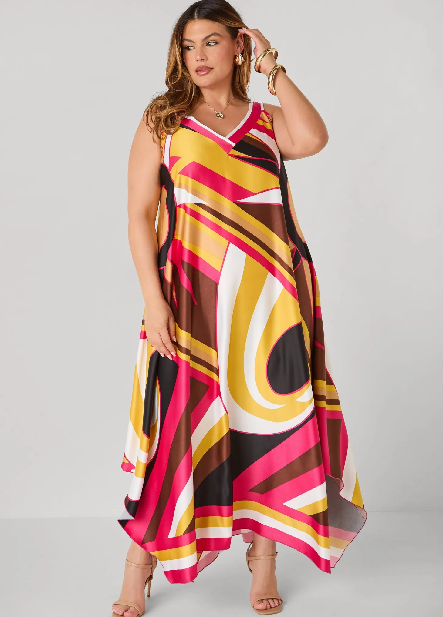 Swirl Print Satin Maxi Dress