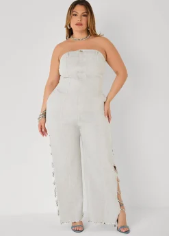Tall Chain Trimmed Denim Jumpsuit