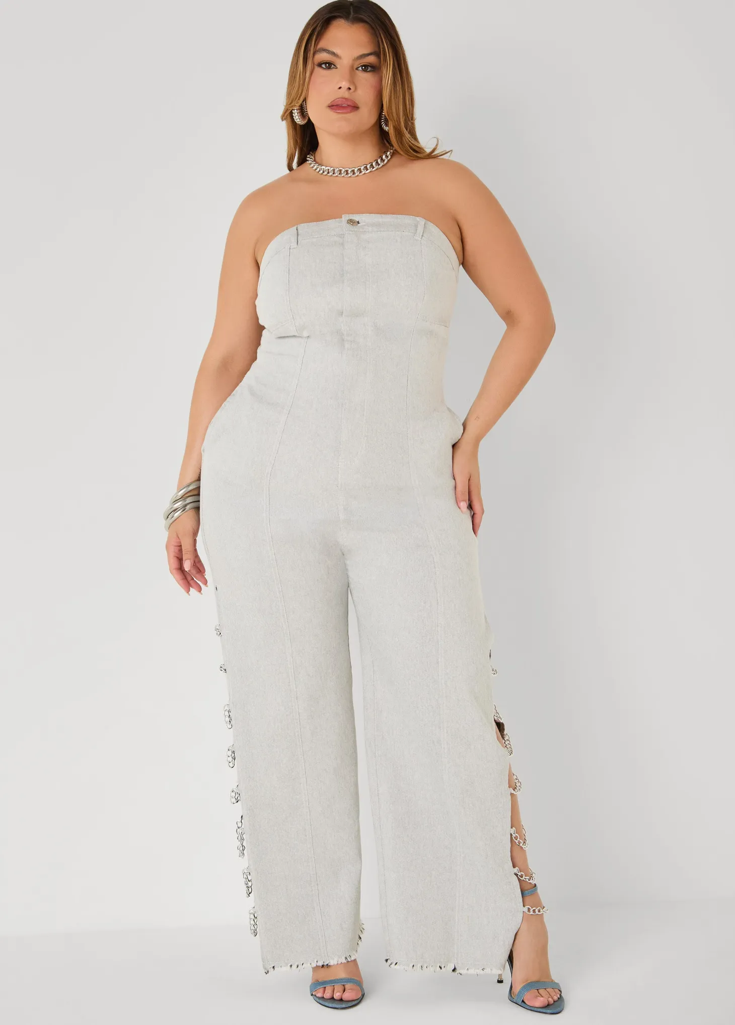 Tall Chain Trimmed Denim Jumpsuit