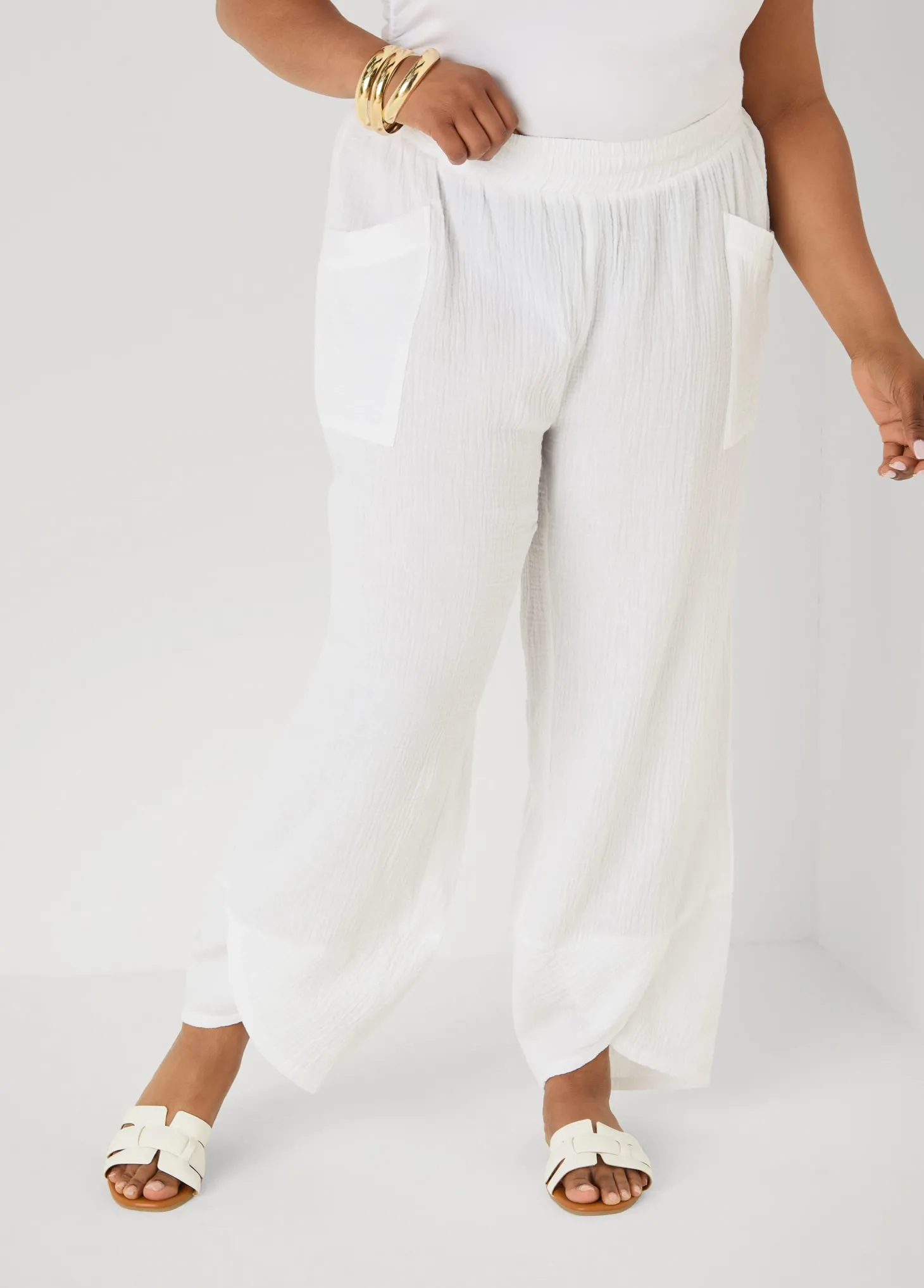 Textured Cotton Gauze Pants