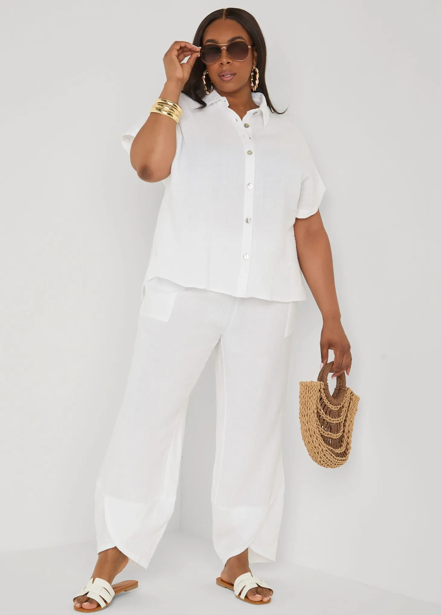 Textured Cotton Gauze Pants