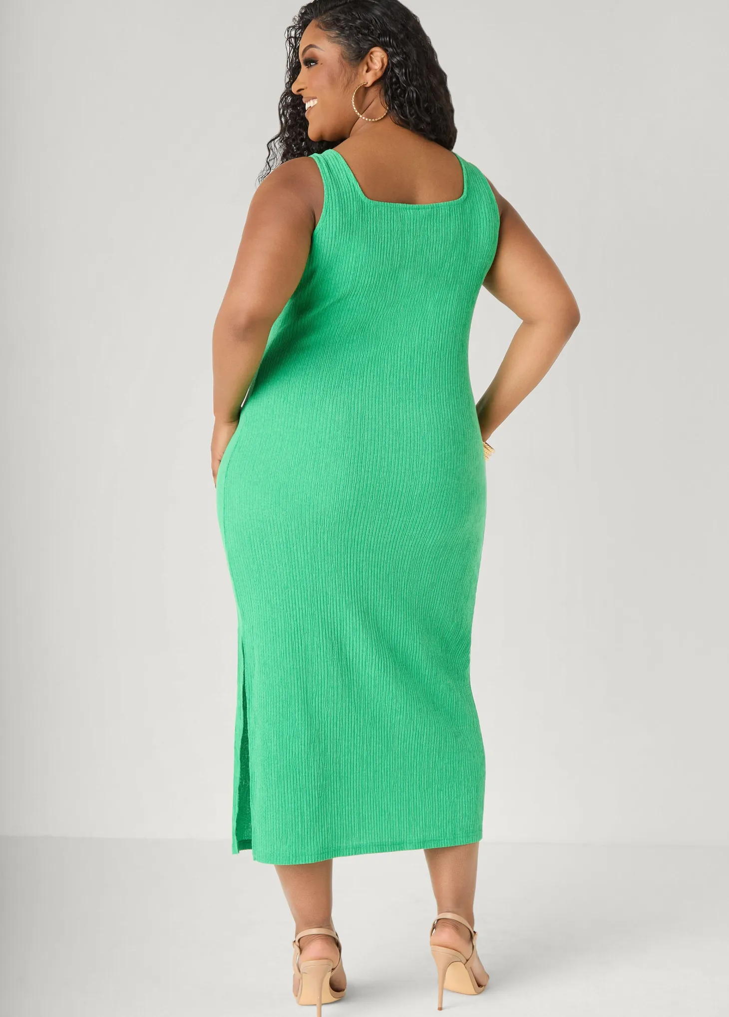 Textured Square Neck Midaxi Dress