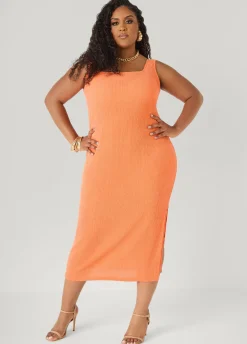 Textured Square Neck Midaxi Dress