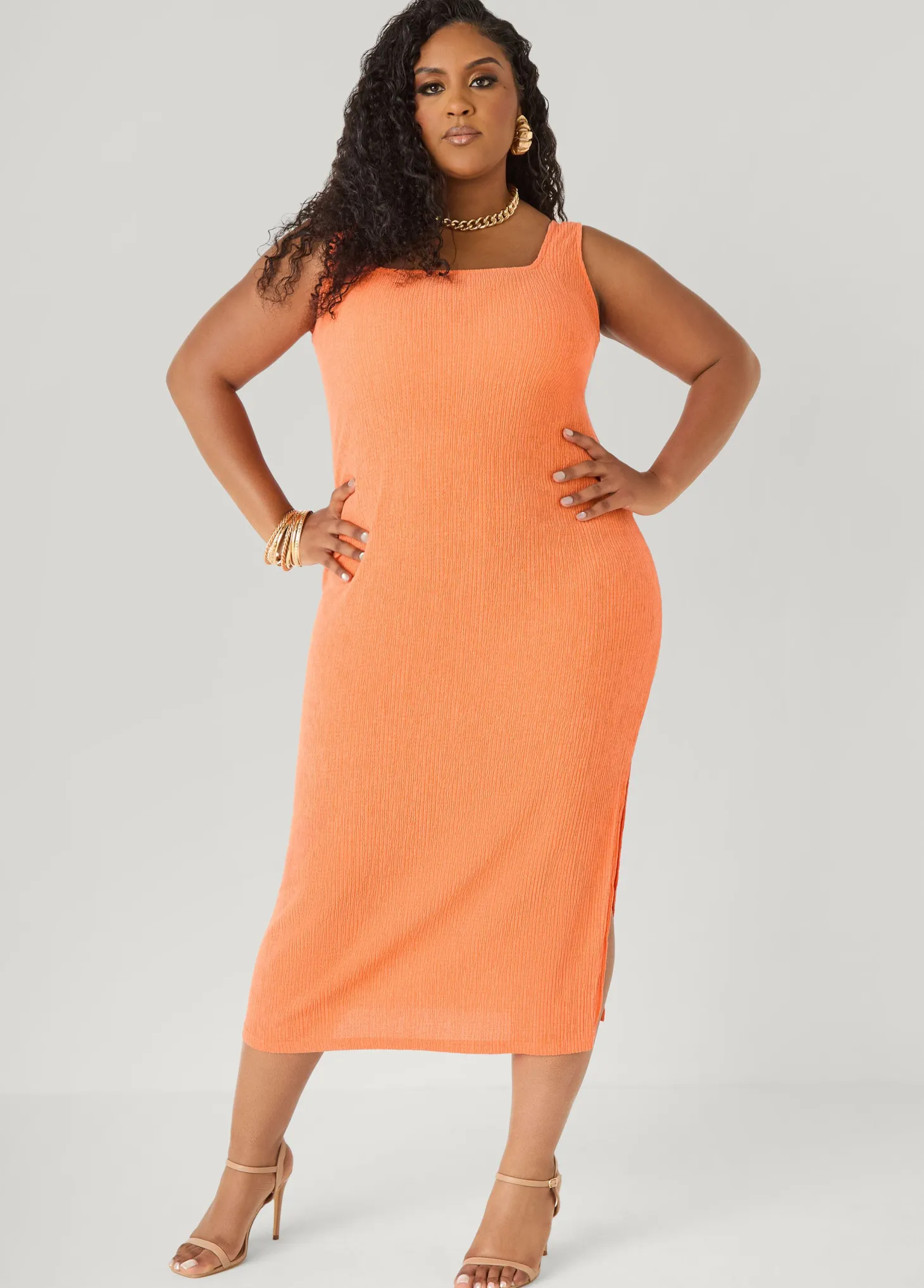 Textured Square Neck Midaxi Dress