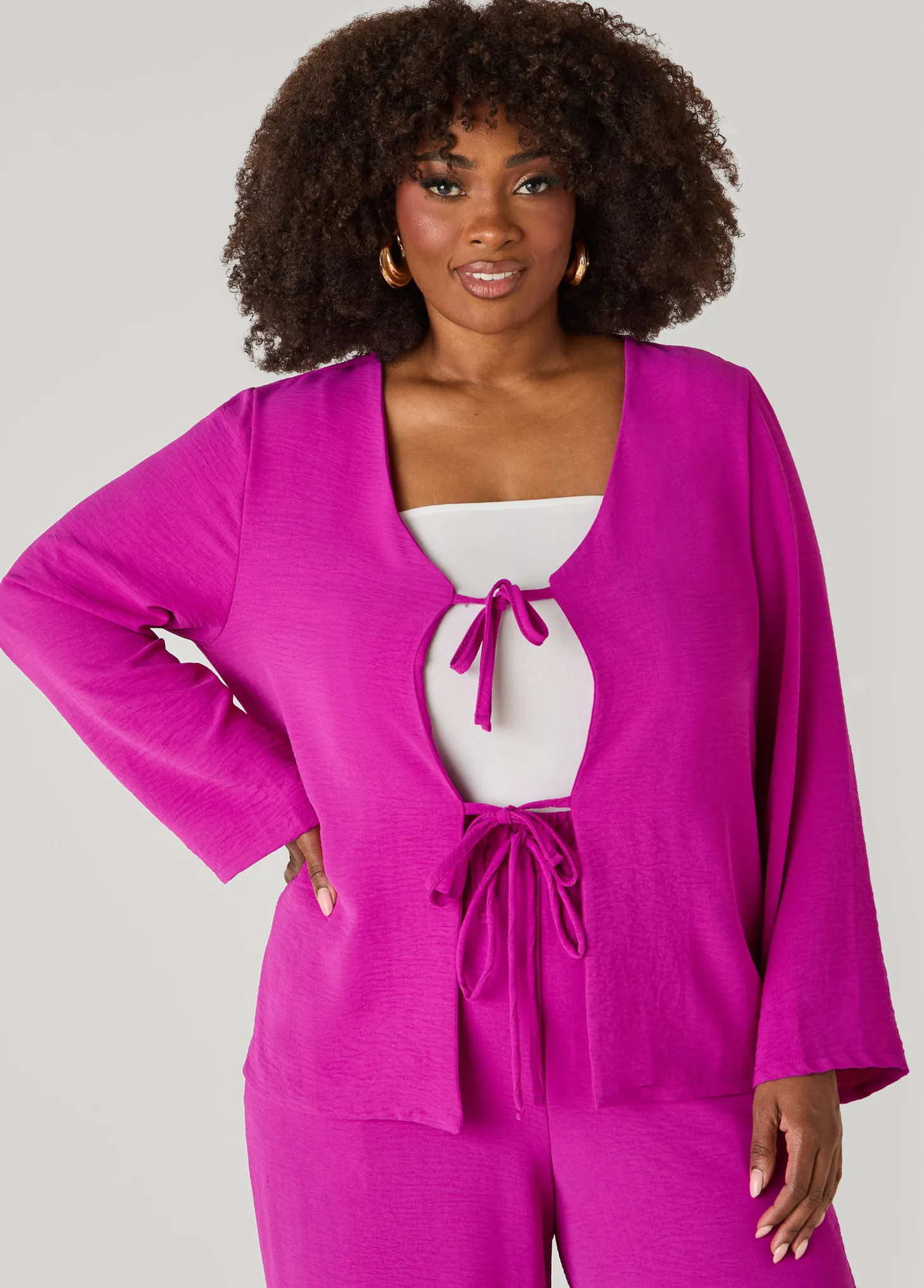 Textured Tie Front Jacket