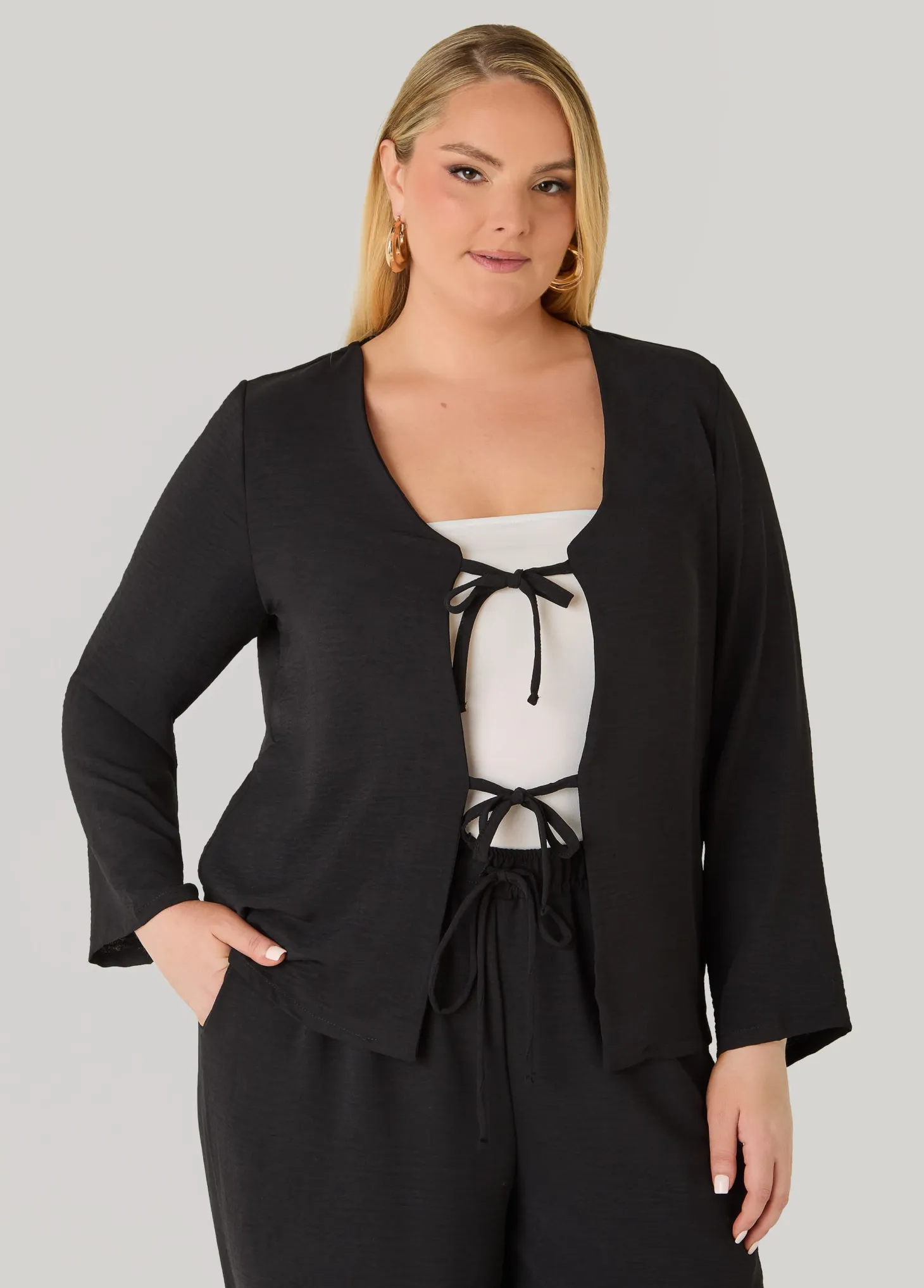 Textured Tie Front Jacket