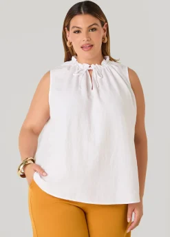 Textured Tie Neck Keyhole Top
