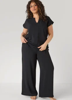 Textured V Neck Pajama Set