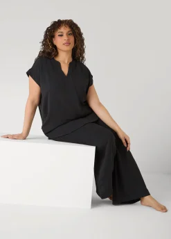 Textured V Neck Pajama Set
