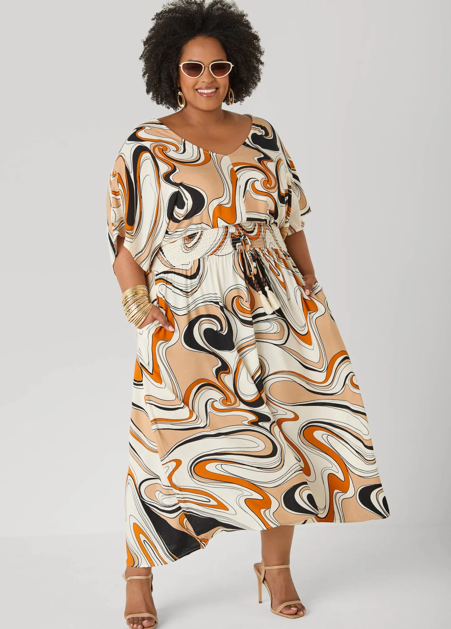 Tie Back Scroll Print Maxi Dress