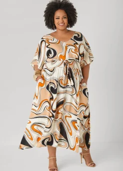Tie Back Scroll Print Maxi Dress