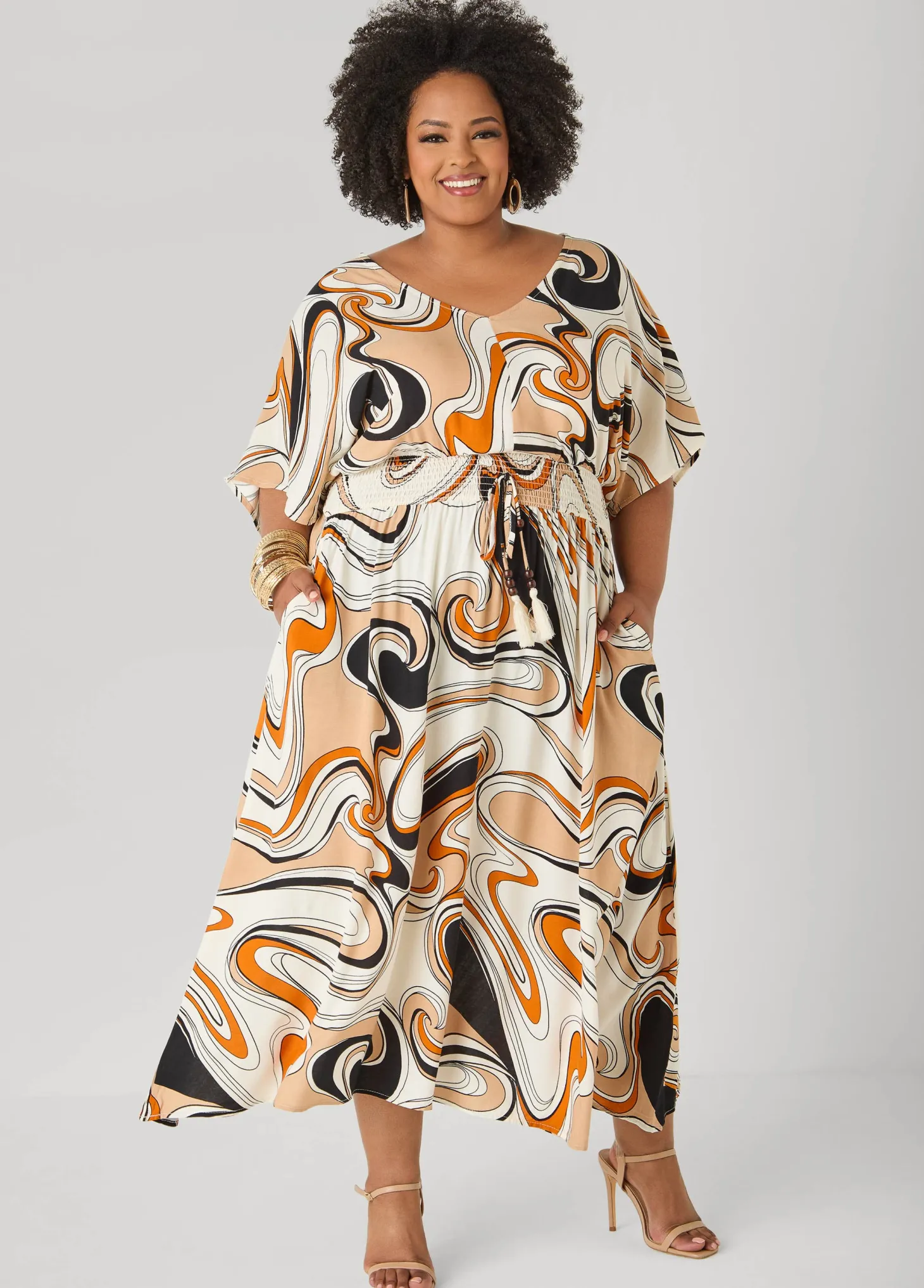 Tie Back Scroll Print Maxi Dress