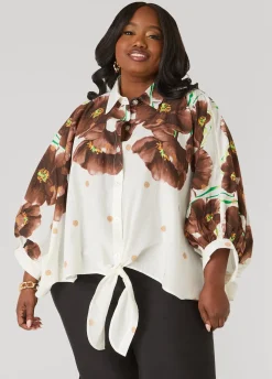 Tie Front Floral Cotton Shirt