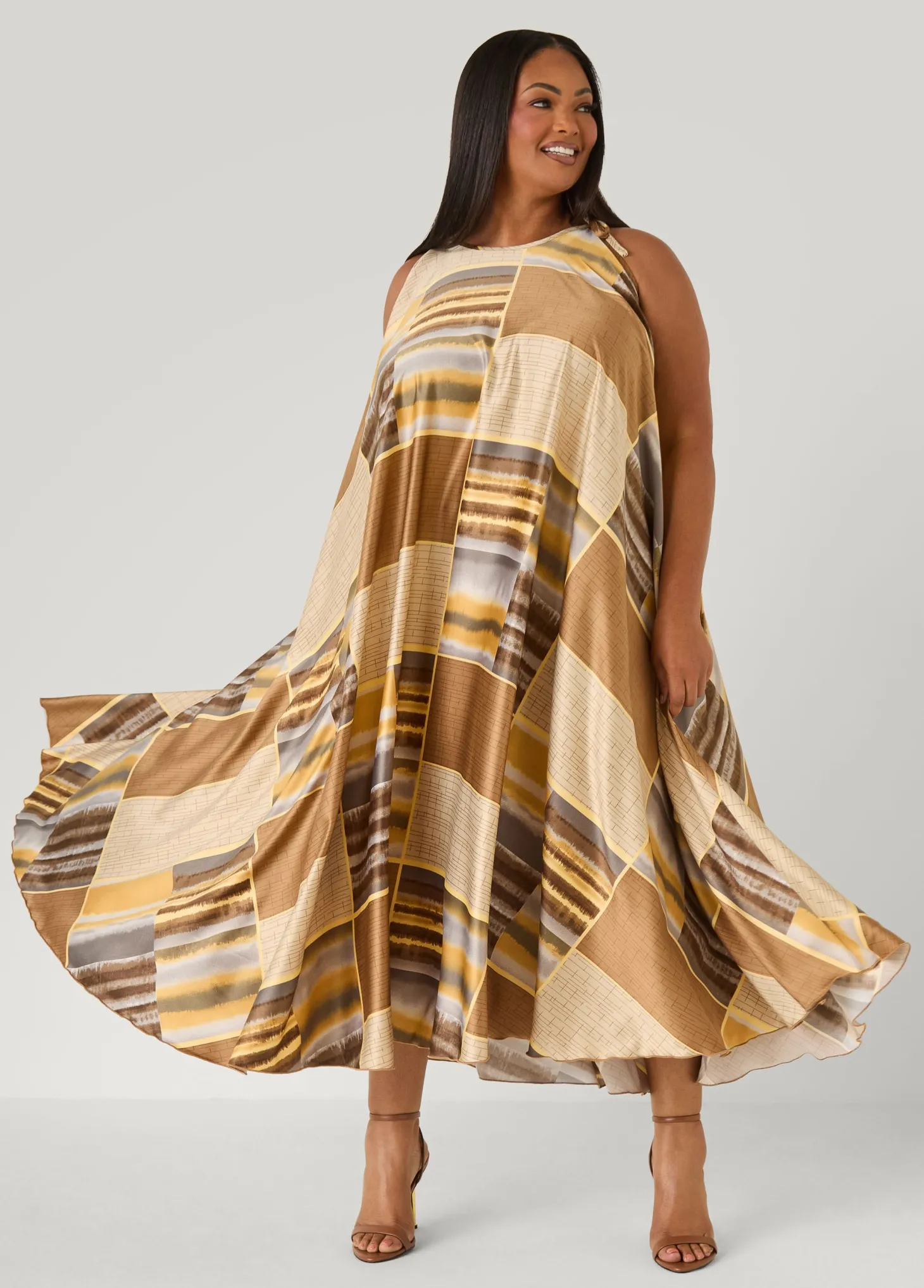 Tie Neck Printed Maxi Dress