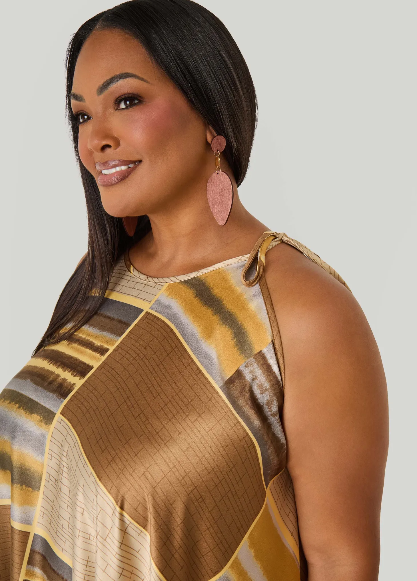 Tie Neck Printed Maxi Dress