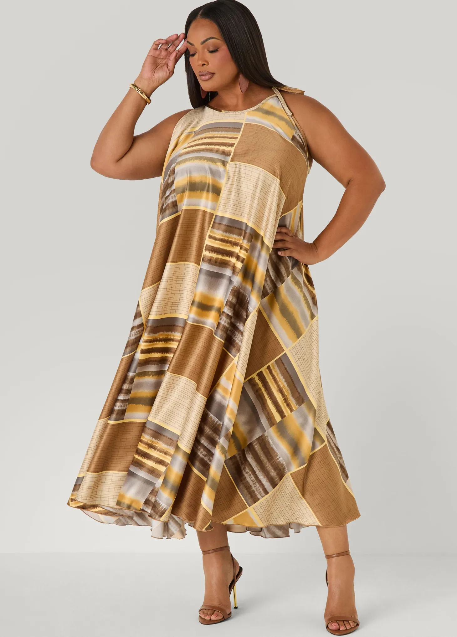 Tie Neck Printed Maxi Dress