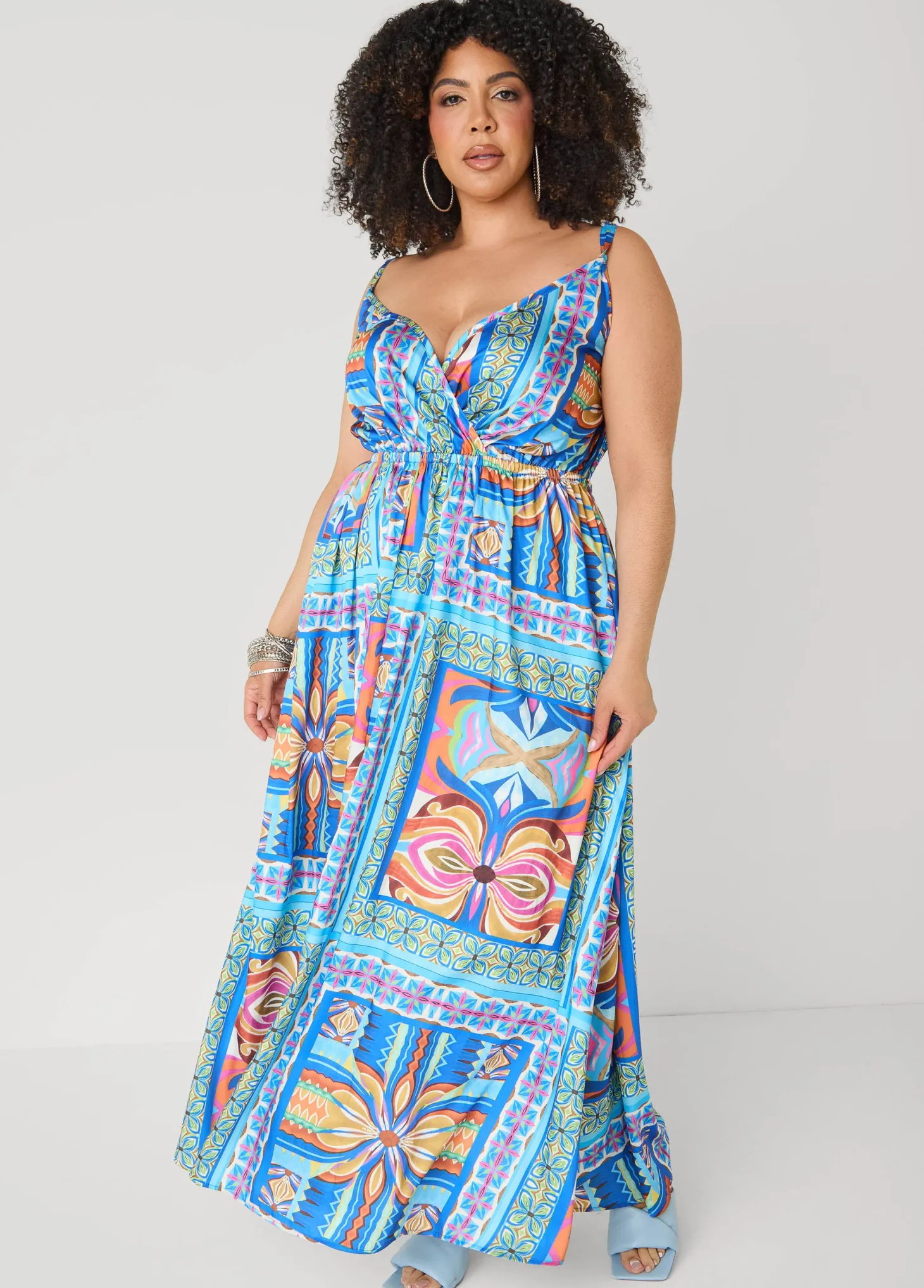 Tile Print Satin Maxi Dress