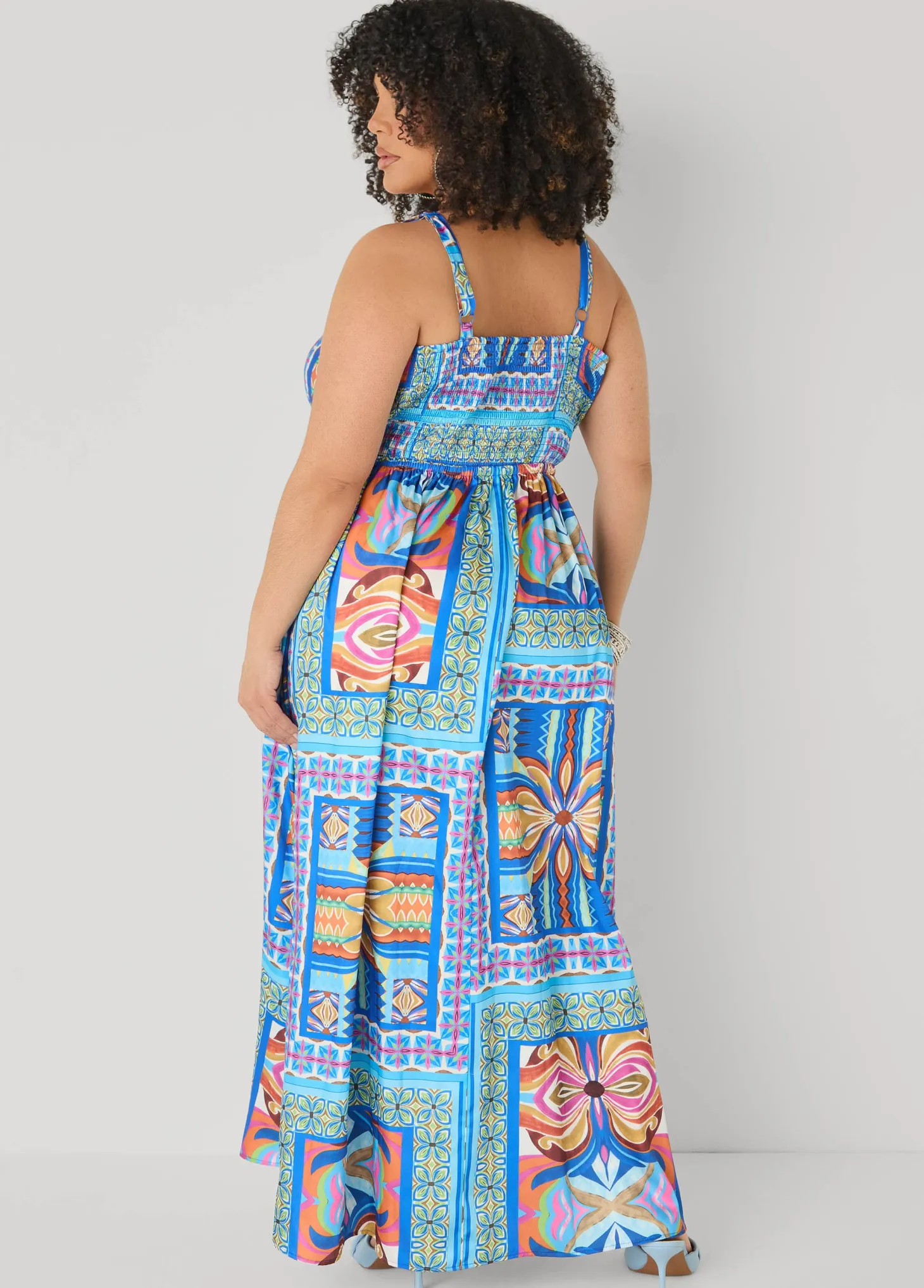 Tile Print Satin Maxi Dress