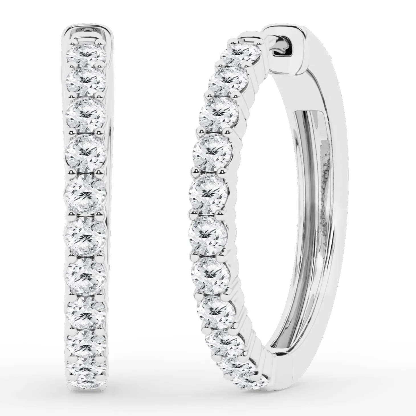 0.50 To 2 Carat Round Lab Diamond Single Row Hoop Earrings In Sterling Silver
