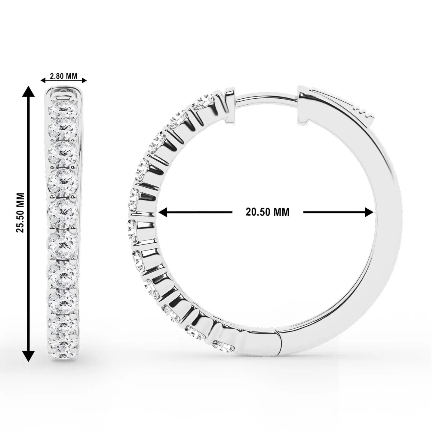 0.50 To 2 Carat Round Lab Diamond Single Row Hoop Earrings In Sterling Silver