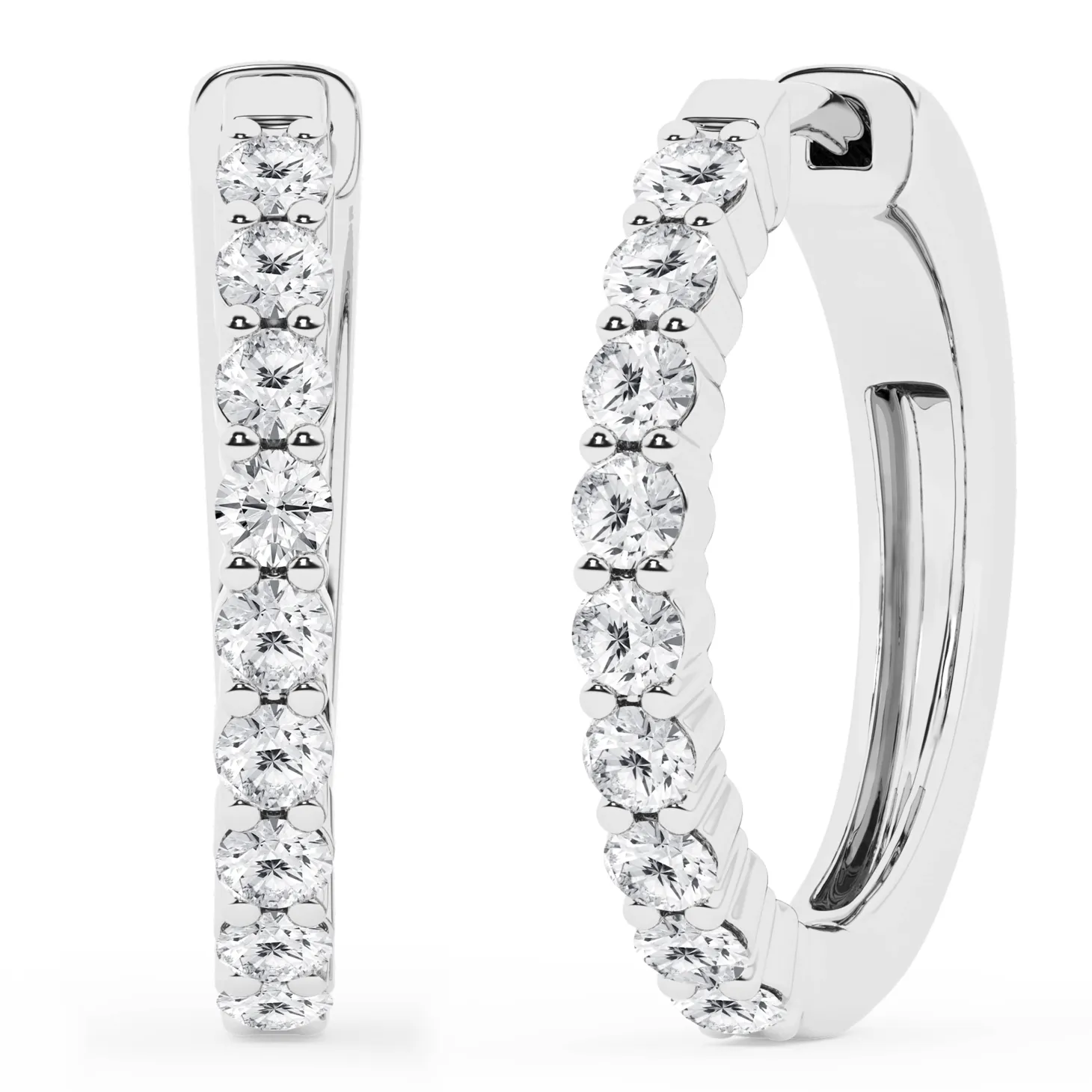 0.50 To 2 Carat Round Lab Diamond Single Row Hoop Earrings In Sterling Silver