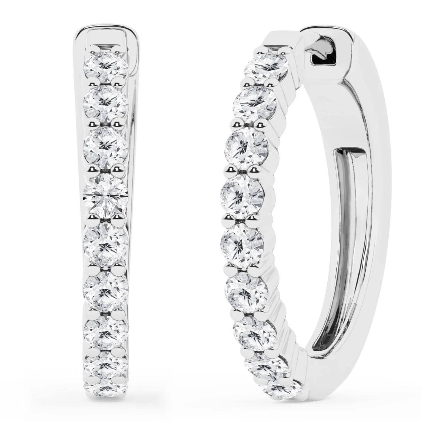 0.50 To 2 Carat Round Lab Diamond Single Row Hoop Earrings In Sterling Silver