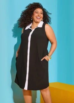 Two Tone Button Front Dress