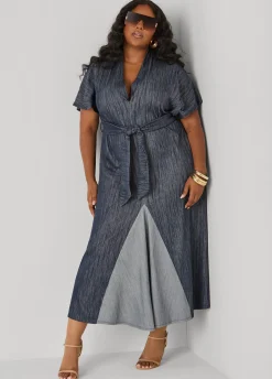 Two Tone Denim Maxi Dress
