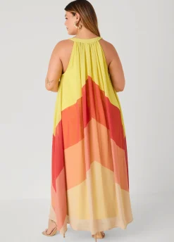 V Neck Colorblock Maxi Dress