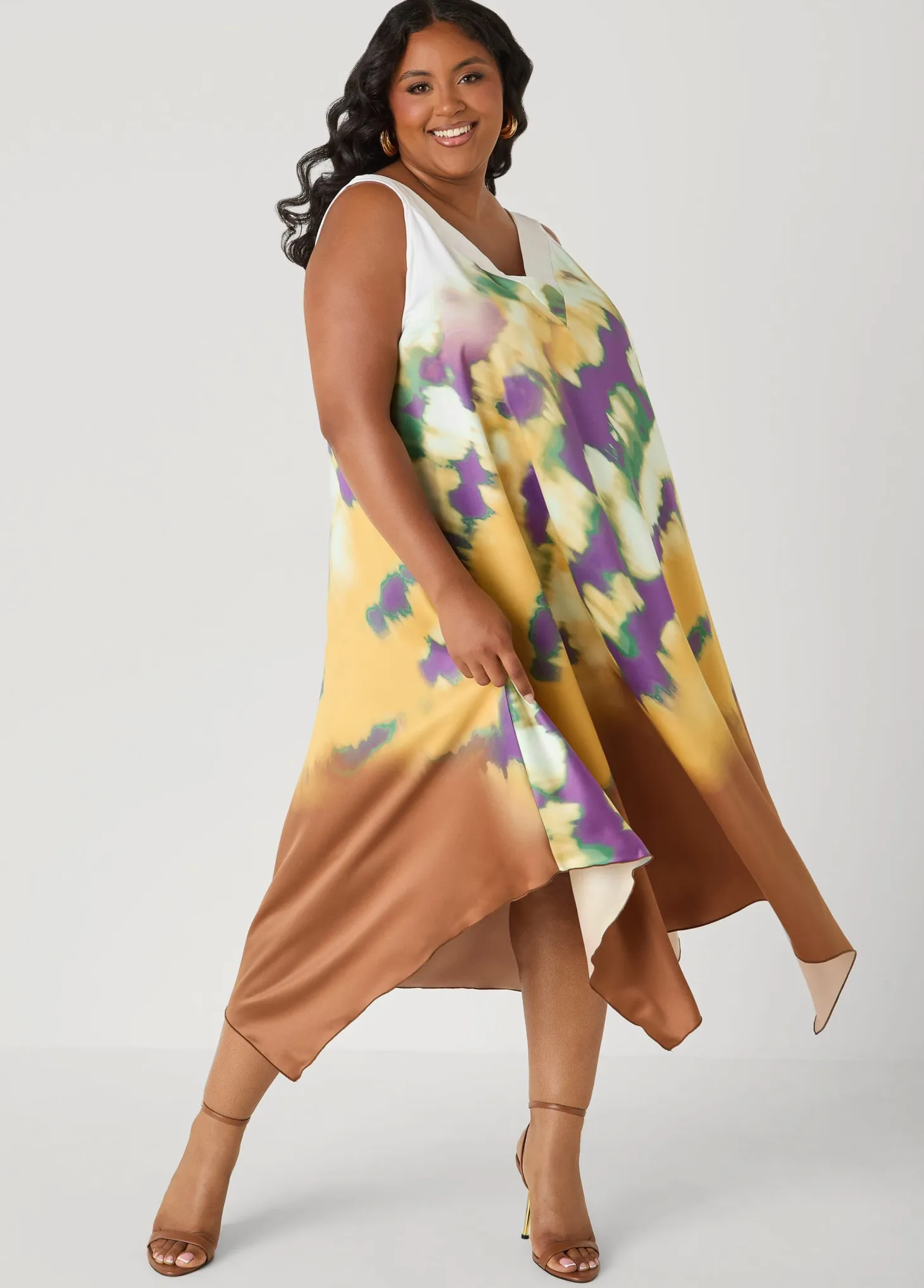 Watercolor Satin Midaxi Dress