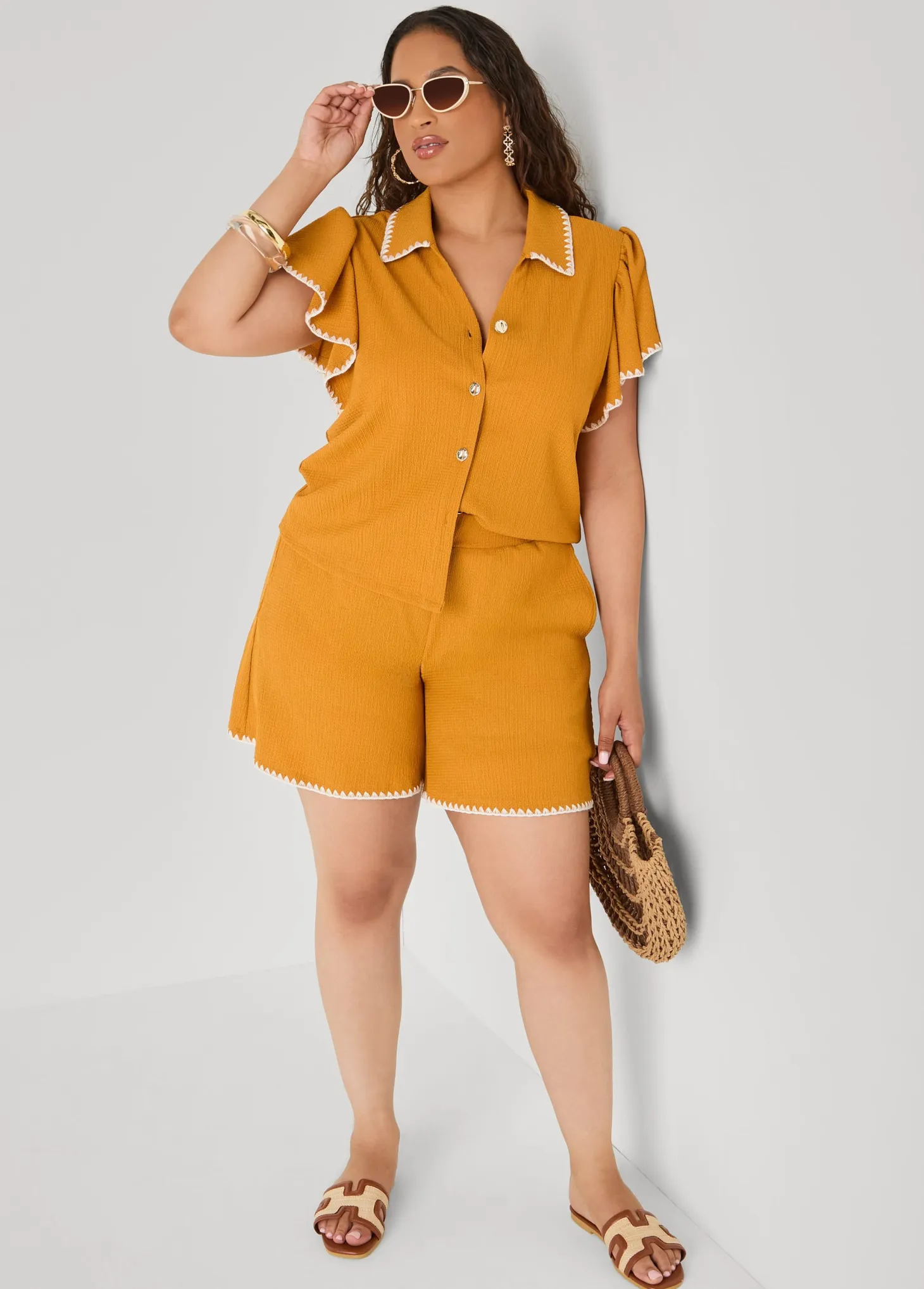 Whipstitched Textured Shorts