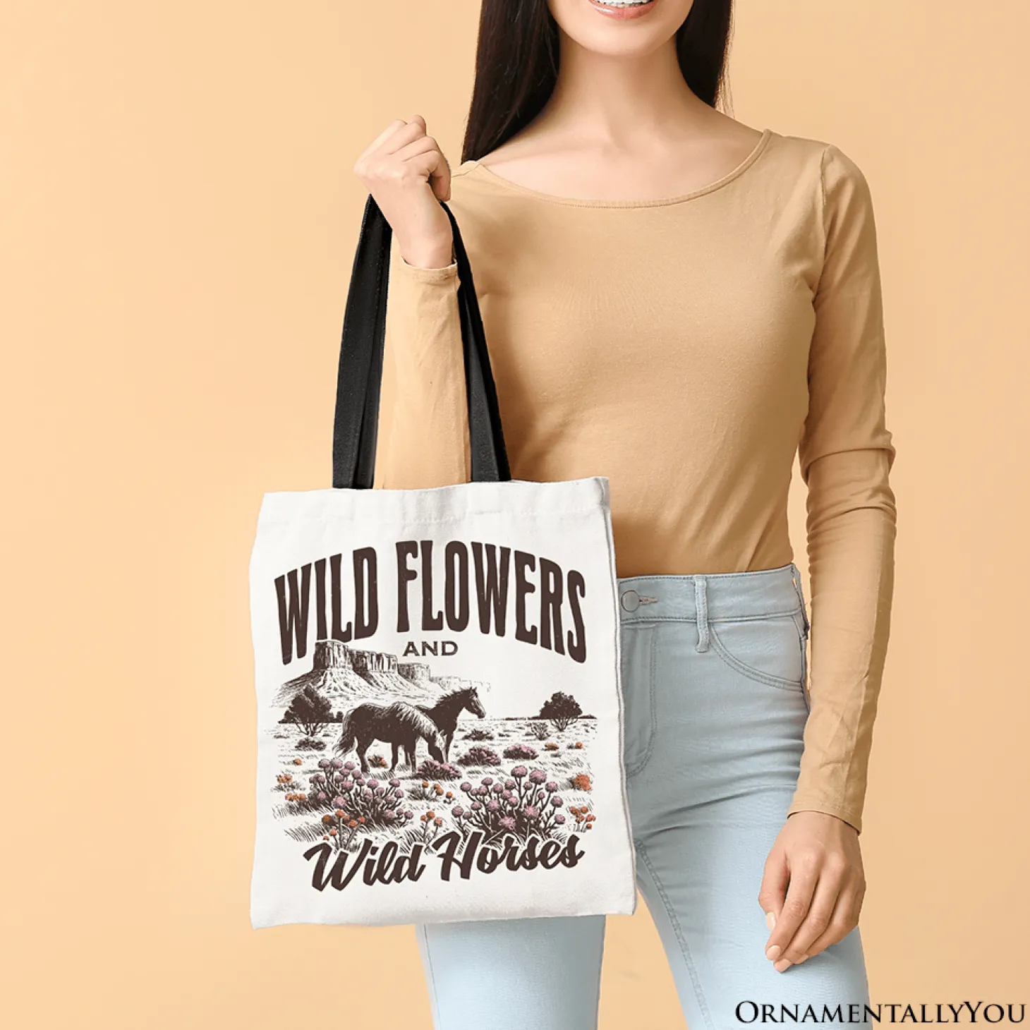 Wild Flowers And Horses Tote Bag