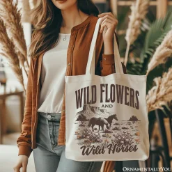 Wild Flowers And Horses Tote Bag