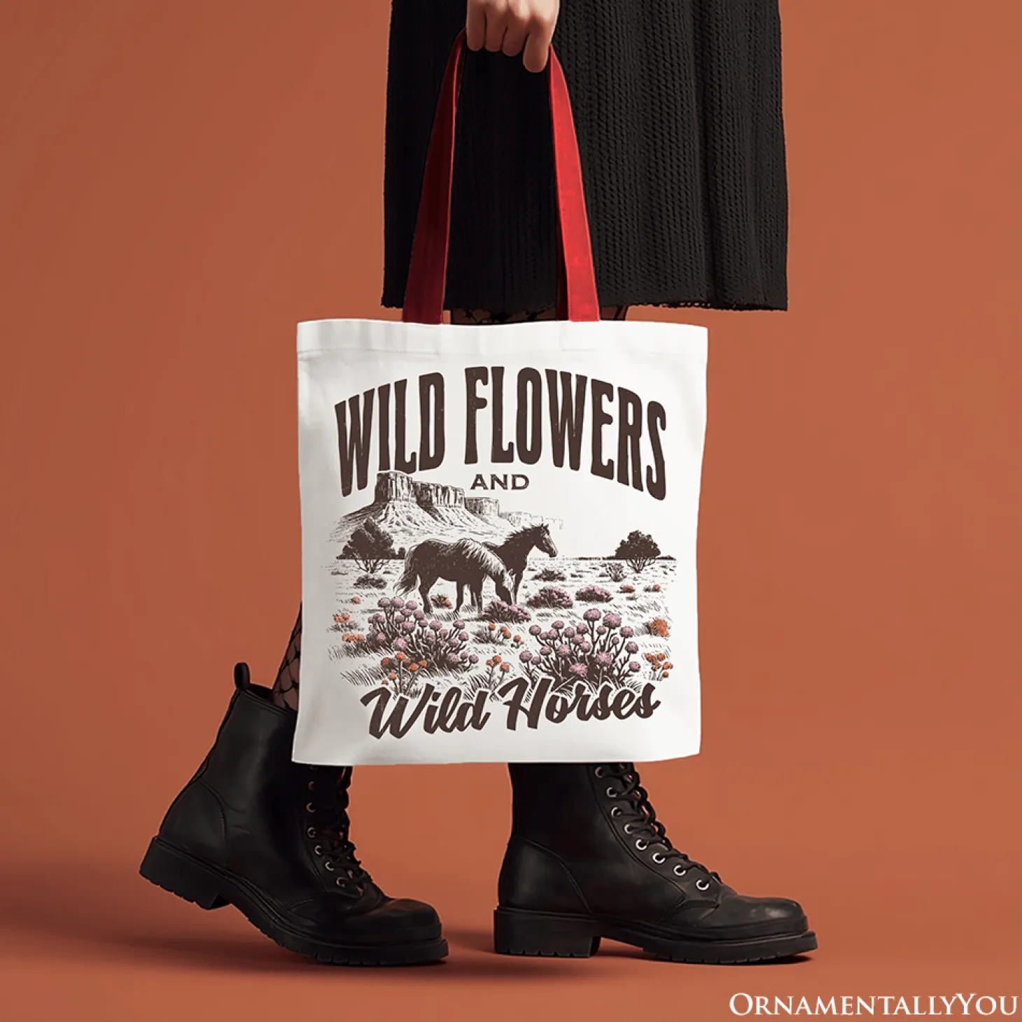 Wild Flowers And Horses Tote Bag