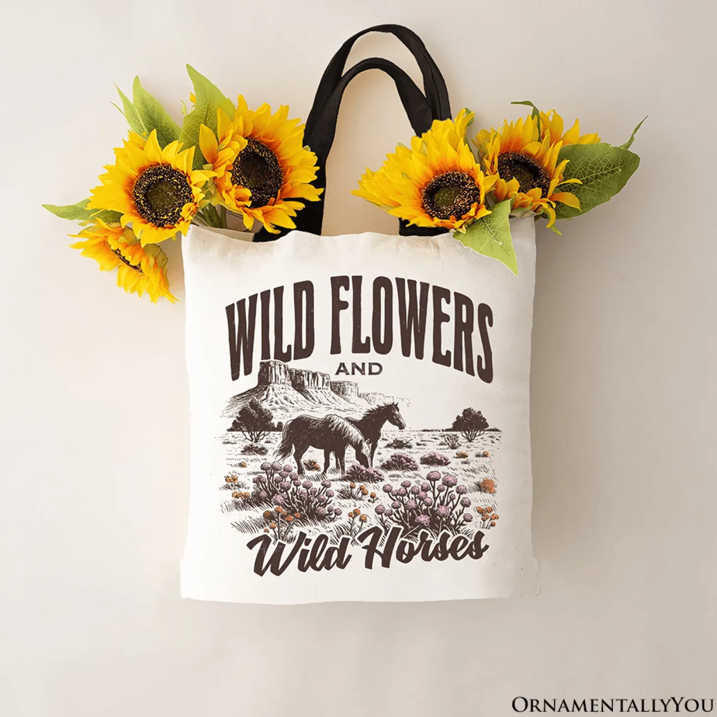 Wild Flowers And Horses Tote Bag