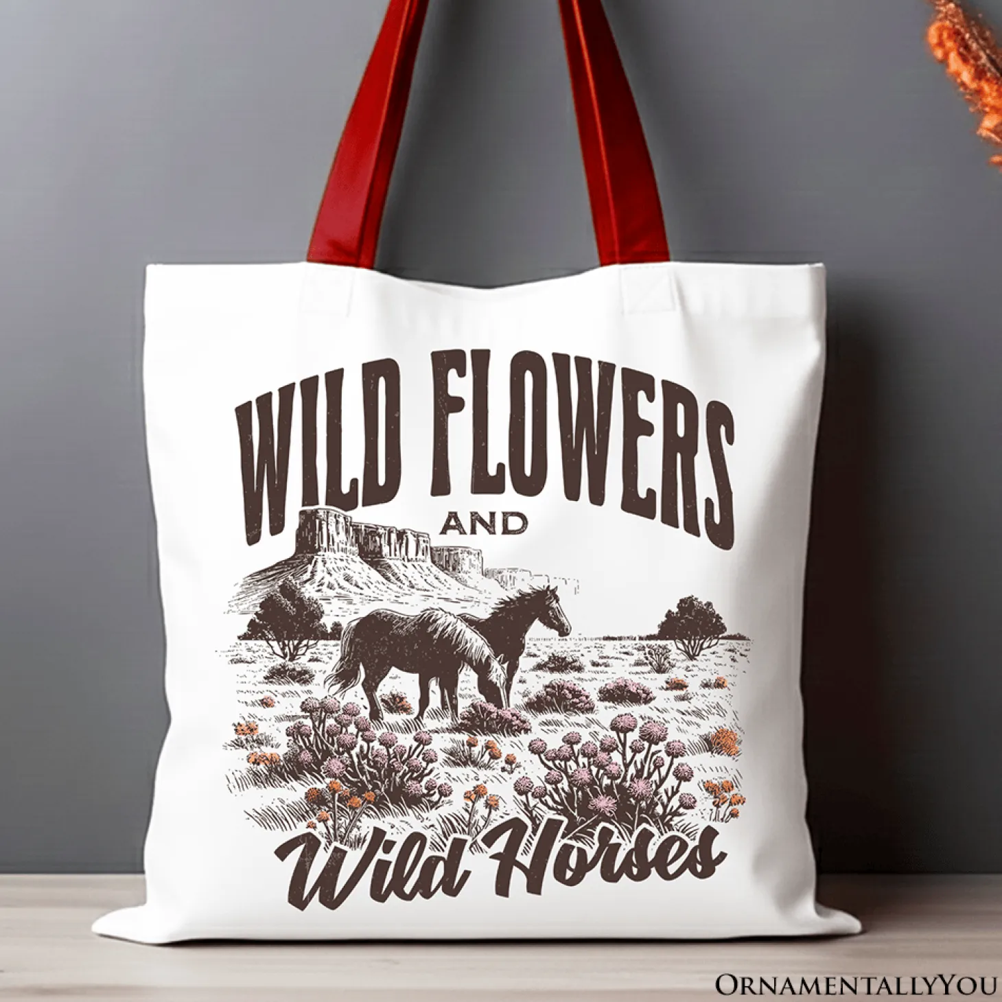 Wild Flowers And Horses Tote Bag